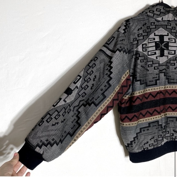 Grey Western Southwestern Jacquard Bomber Style Jacket S - Picture 8 of 12